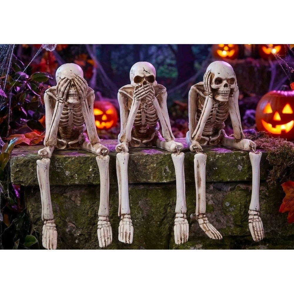 7.5in Three Wise Skeletons Shelf Sitter‎ Set Halloween See Speak Hear No Evil
